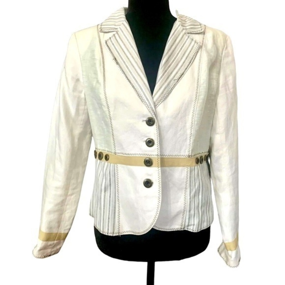 COLDWATER CREEK ivory taupe cotton-linen mixed-media blazer jacket Sz 8P